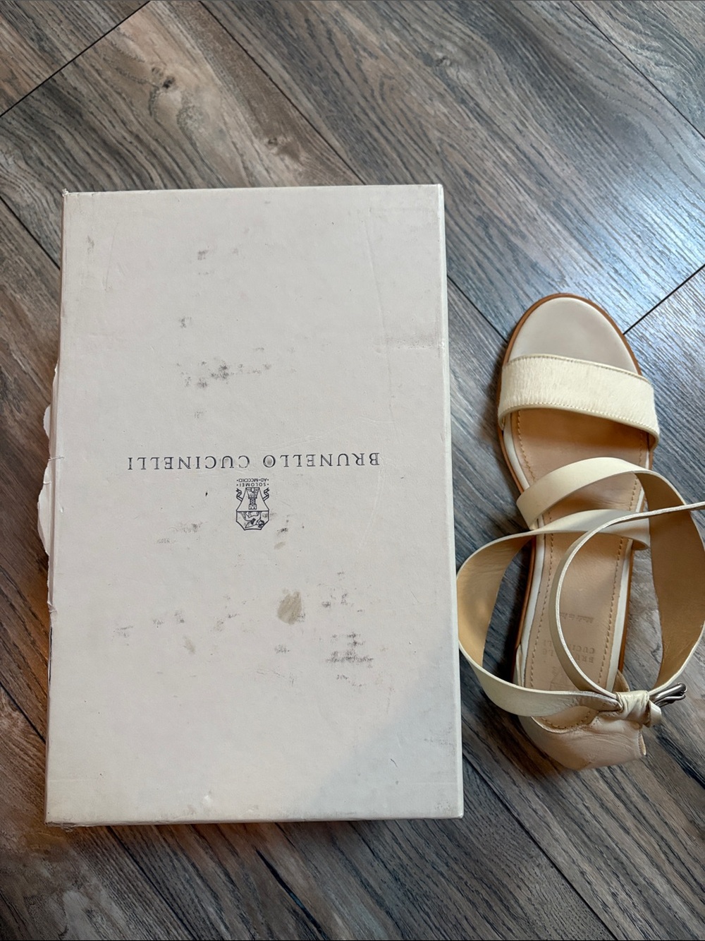 Brunello Cucinelli Cream Leather Ankle-Tie Sandals 39.5 - Picture 6 of 11